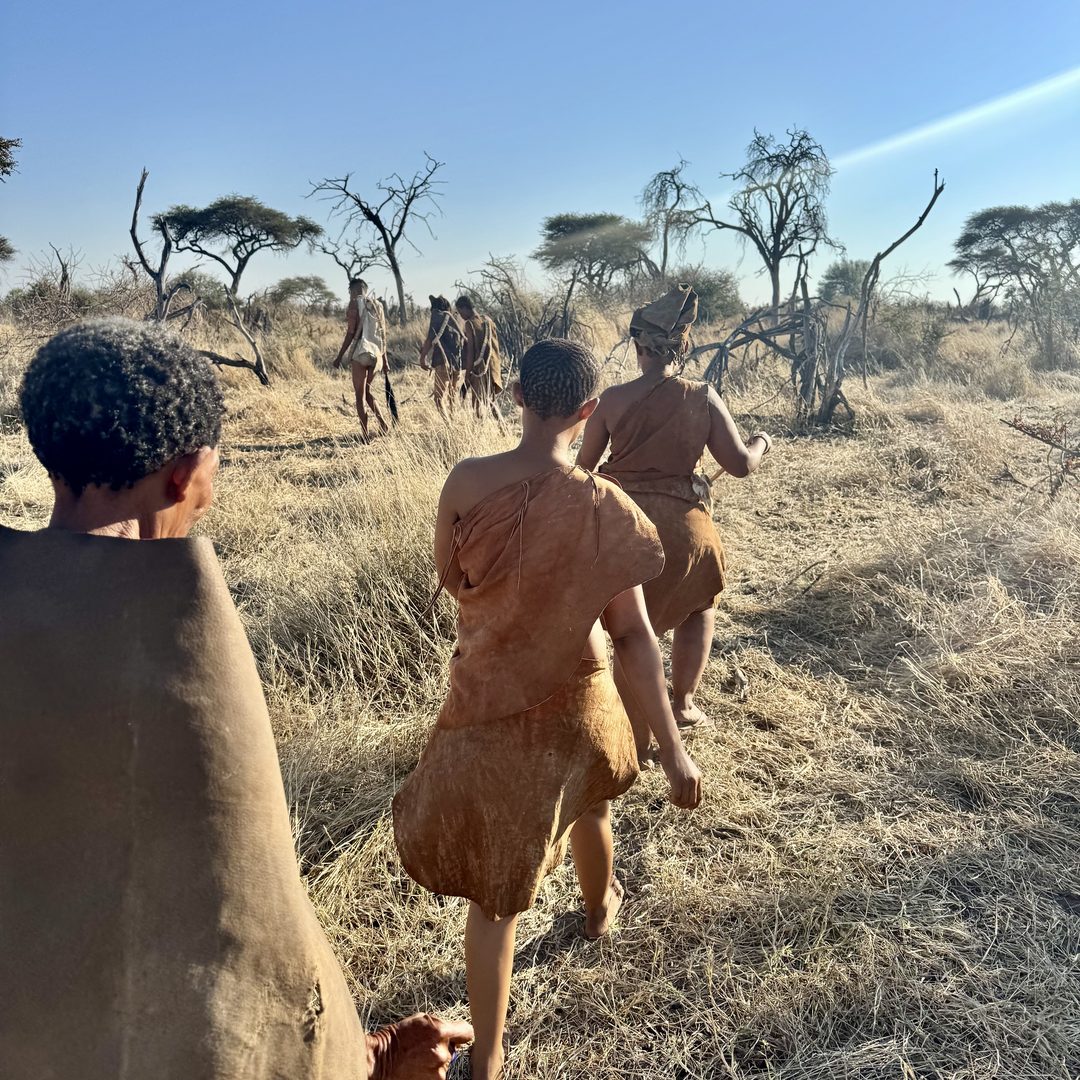 Walking with the San Bushmen through the dry bush at Moela
